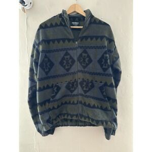 VTG John Weitz Outdoors Mens Zip Up Fleece Size M Green Aztec Southwestern
